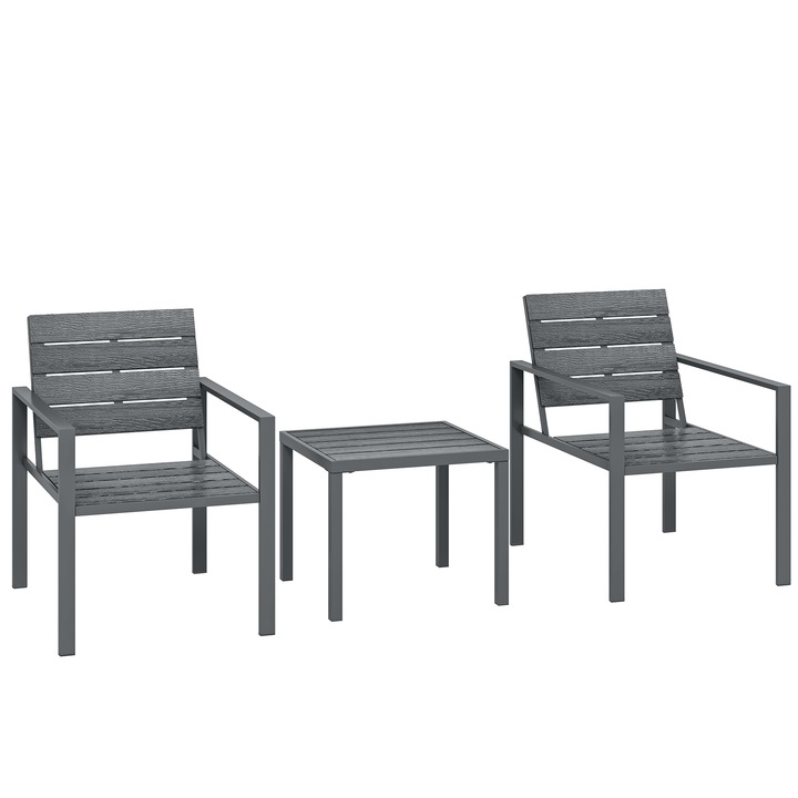 Set bistro pentru exterior, Outsunny, HDPE, Metal, 50.5 x 48.3 x 42 cm, Gri Inchis