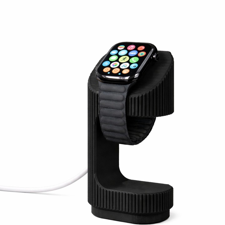 Suport incarcare pentru Apple Watch din plastic, organizator pentru birou, negru, 13x6x4cm
