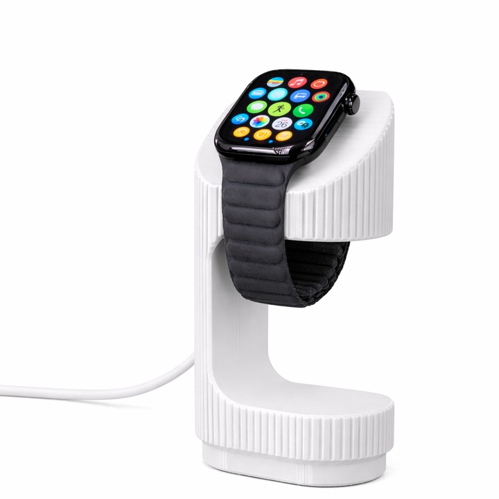 Suport incarcare pentru Apple Watch din plastic, organizator pentru birou, alb, 13x6x4cm