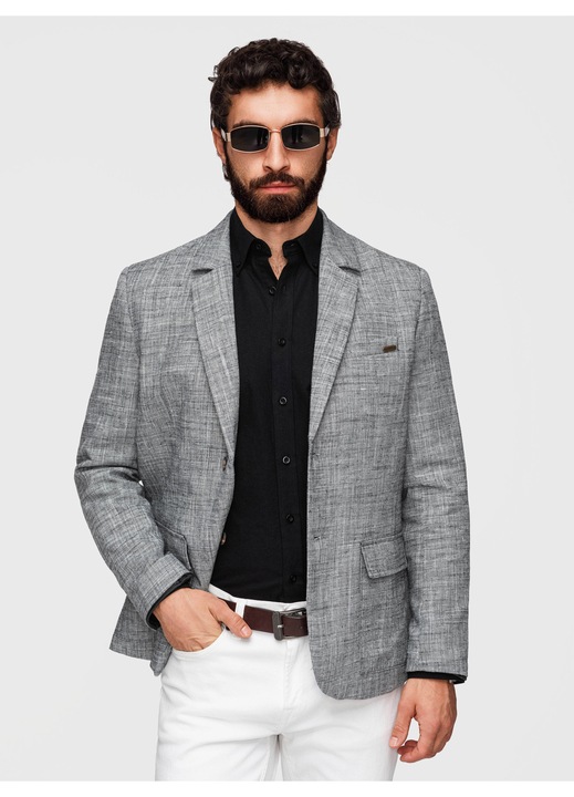 OMBRE Мъжко сако Елегантно Текстурирано Regular Fit с Контрастни Копчета, Черен