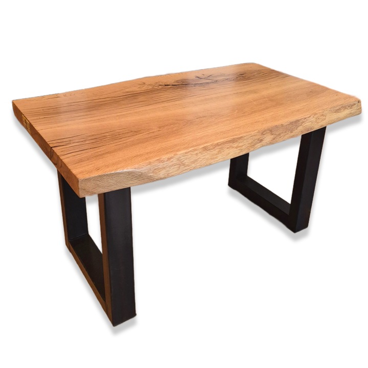 Маса за кафе Live Edge, дъб, метални крака, 85x50x45см
