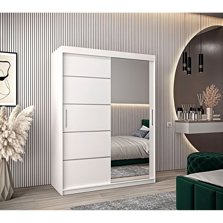 Dressing Sebastian, 140x60x200cm, cu oglinda, Alb, Pal 18 mm
