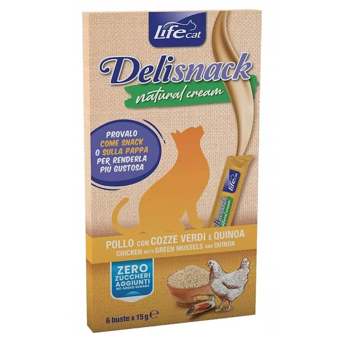 Snack pentru pisici Life Cat, gust de pui, set 6 tuburi x 15g, 90g