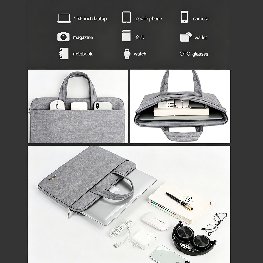 Geanta laptop BOMSTOM, 15.6 inch, gri, impermeabila, cu compartimente multiple, rezistenta la socuri