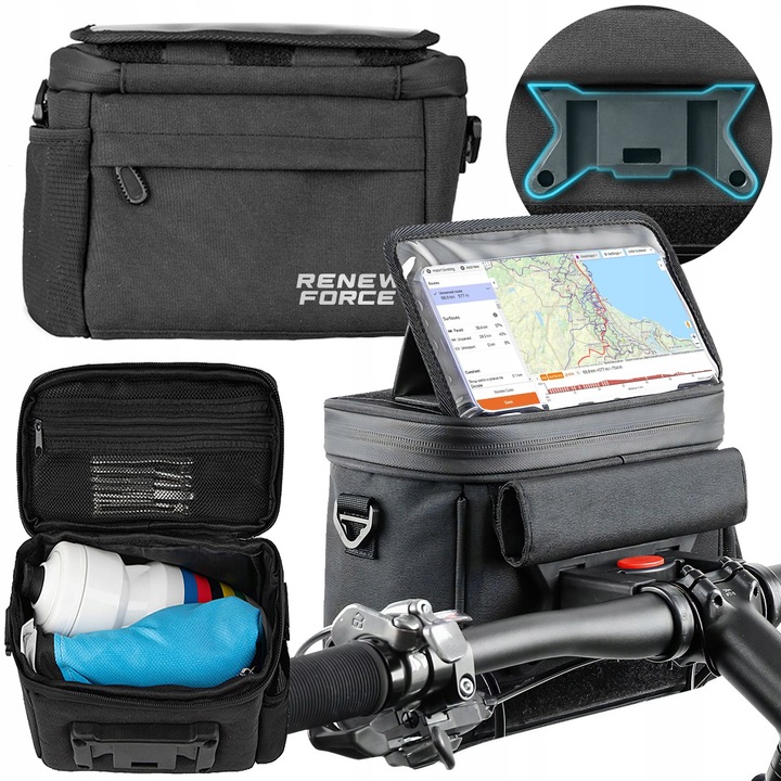 Saka pentru bicicleta Renew Force, impermeabila, 20,5x18,6x12,5cm, neagra, set cu curea de transport