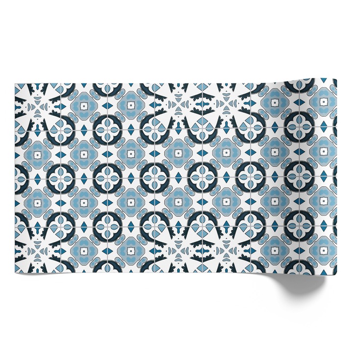 Öntapadós bútorfólia, Coloray, Geometriai minták kék árnyalatokban, Kék, 50x100 cm, Matt kidolgozás, Konyhába és étkezőbe,, Egyszerű felhelyezés Gyerekszobába és előszobába, 010130570020000057103