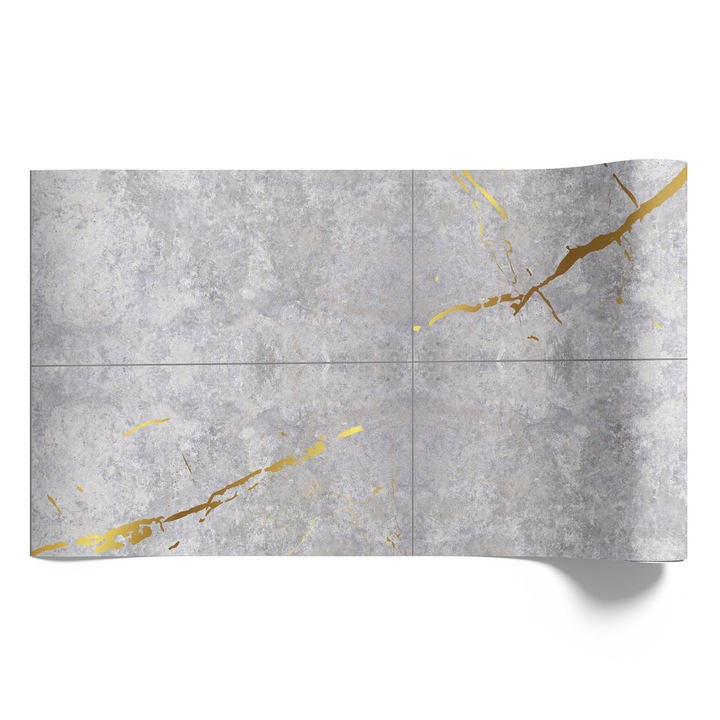 Bútorfólia öntapadós, Coloray, Szürke sárga mintákkal, kőtextúrák, Szürke, 50x100 cm, Kiváló nyomtatási minőség, Matt felület, Modern design, Nappaliba és hálószobába, 010130570020000057090