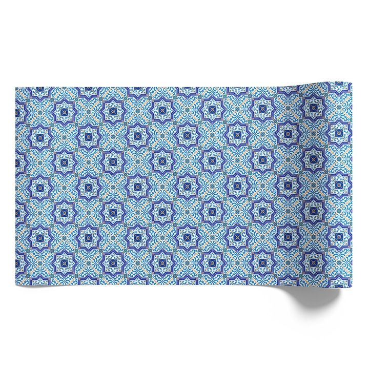 Bútor matrica, Coloray, Kék és krém minták, teli szimmetriával, Kék, 50x100 cm, Vízálló, öntapadós, Matt kidolgozás, Kiváló nyomtatási Minőség, Könnyen tisztítható, Irodáb, dolgozószobába, Nappaliba és hálószobába, 010130570020000074188