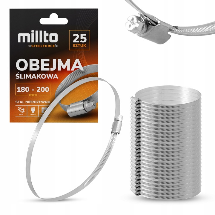25x csigabilincs készlet 180-200 mm, Millto, inox, ezüst, 1,1 cm széles