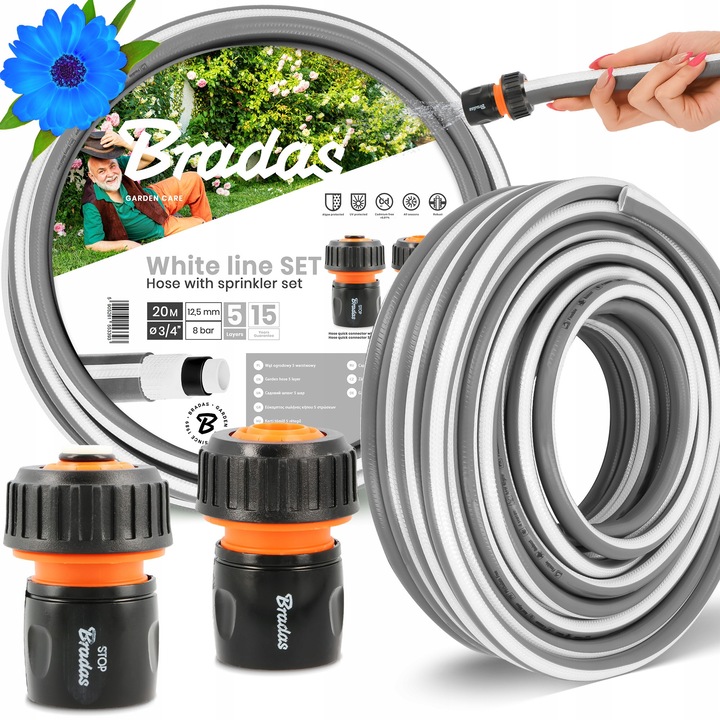 Градински маркуч Bradas 5-слоен 3/4'' 20 м сив с бързи връзки
