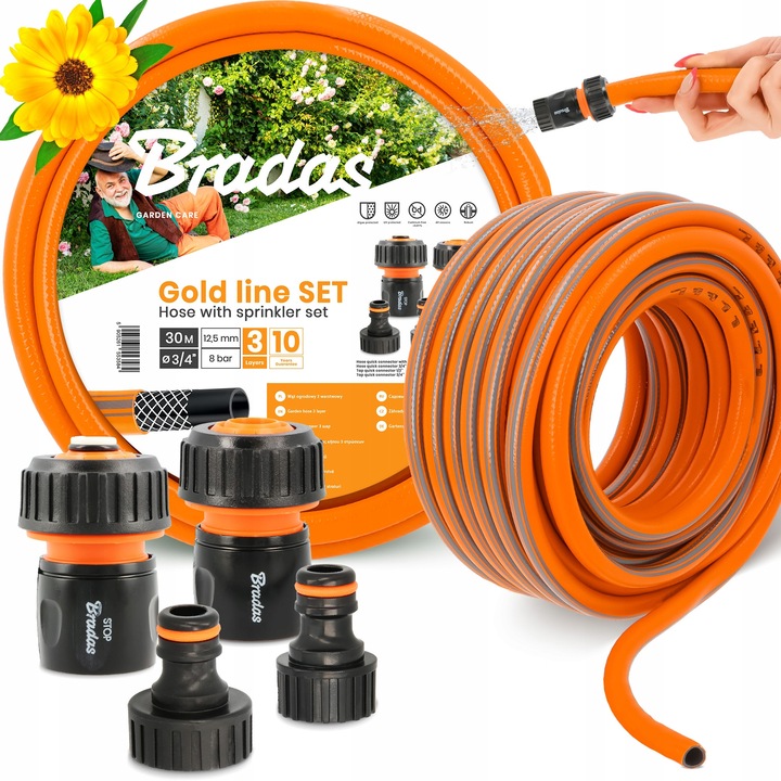 Градински маркуч Bradas 3/4" 30 м 3-слоен Оранжев с бързи връзки