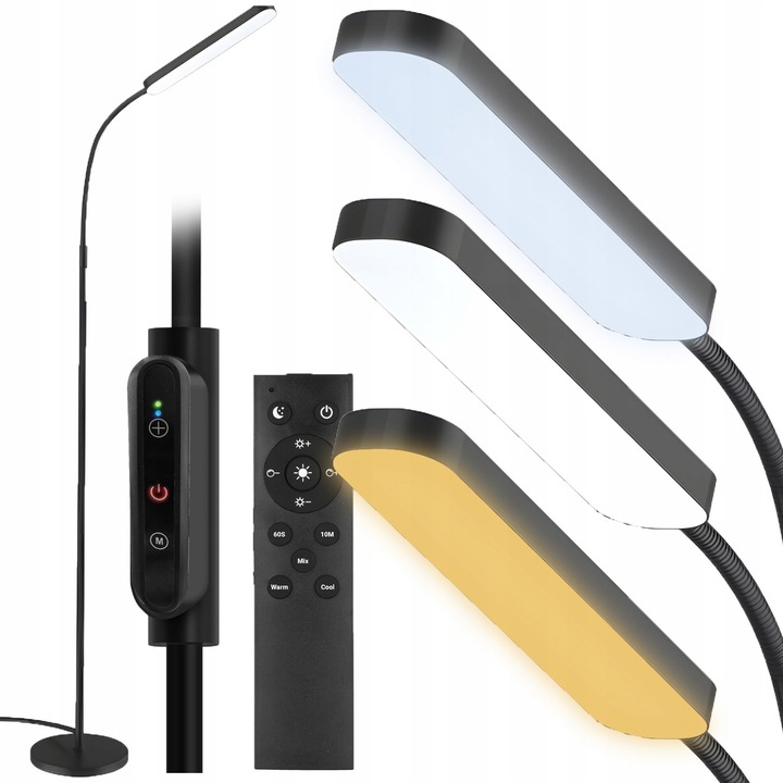 Lampa stand LED 12W, Renew Force, reglabila, cu telecomanda, 198x24cm, negru