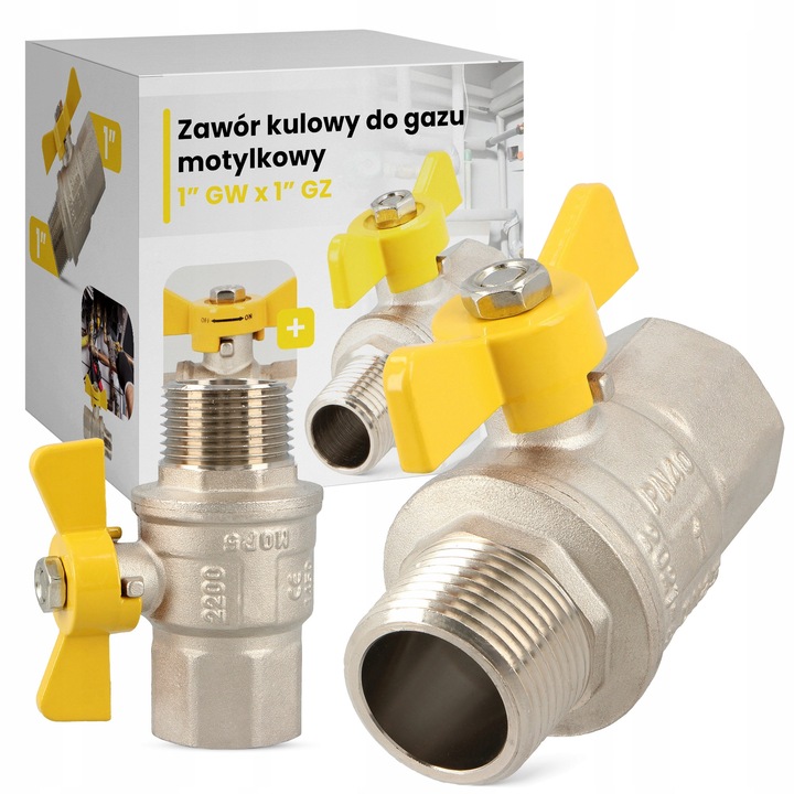 Gázcsap 1'' KM x 1'' BM, sárgaréz, hőálló -20C és +60C között, A1 osztály, készlet