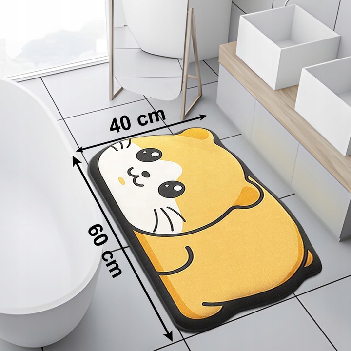 Mata baie din diatomit, Renew Force, antiderapanta, portocalie-alba, 60x40cm, set cu ambalaj de protectie