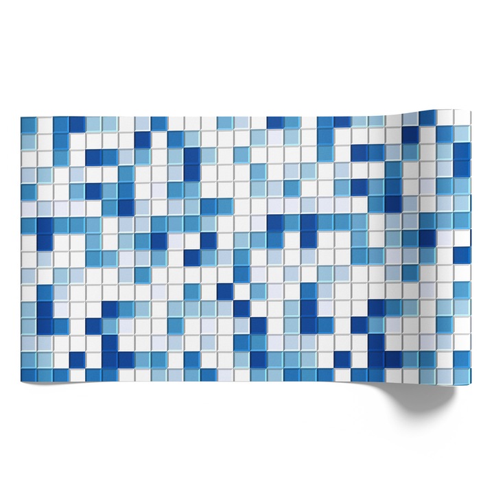 Bútor matrica, Coloray, Színes négyzetek, kék, sötétkék, fehér, Kék, 75x150 cm, Vízálló, öntapadós, Matt kidolgozás, Kiváló nyomtatási Minőség, Könnyen tisztítható, Irodáb, dolgozószobába, Nappaliba és hálószobába, 010130570020000283262
