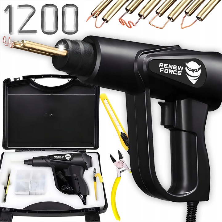 Renew Force műanyag hegesztő, komplett készlet 1200 kapoccsal, különböző formák, 70W
