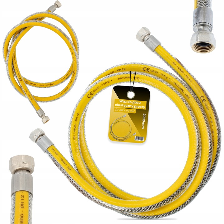 Цвят: Многоцветен, Комплект от 2 гъвкави маркуча за газ, TRCR, 1/2'' GW x 1/2'' GW, 2000 мм