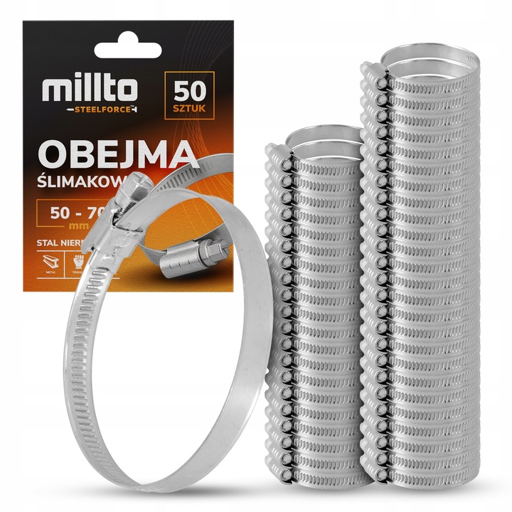 50 db szorítóbilincs készlet, 50-70 mm, Millto, rozsdamentes acél, ezüst