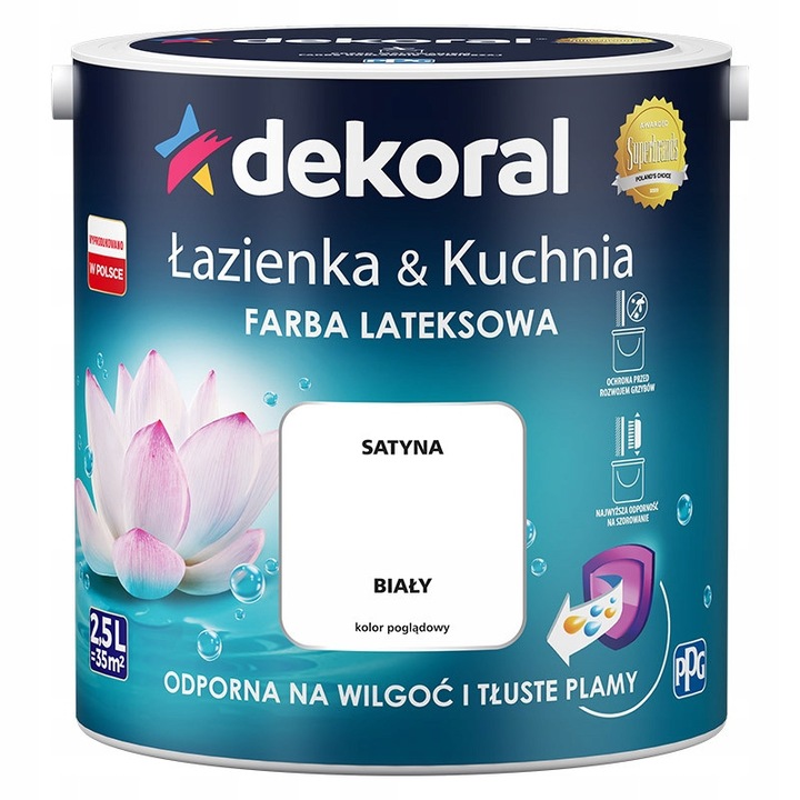 Vopsea latex pentru baie si bucatarie, Dekoral, 2,5L, alb, rezistenta la umezeala si pete