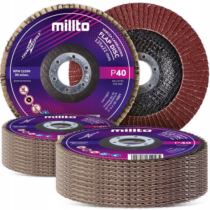 Millto P40 lamellás csiszolótárcsa 125x22,2mm, 25 db-os készlet, lila