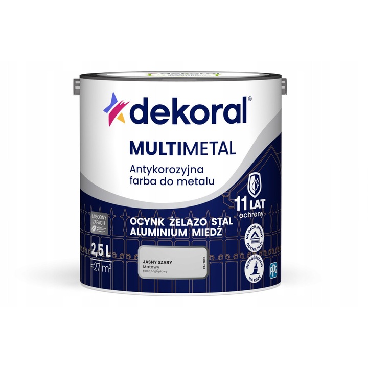 Dekoral Multimetal korróziógátló fémfesték, világosszürke RAL 7035, 2.5L, matt, gyorsan száradó