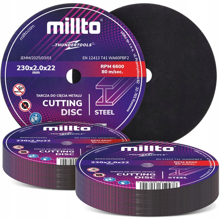 Millto fém vágókorongok, 230x22,2x2 mm, 50 darabos készlet, lila
