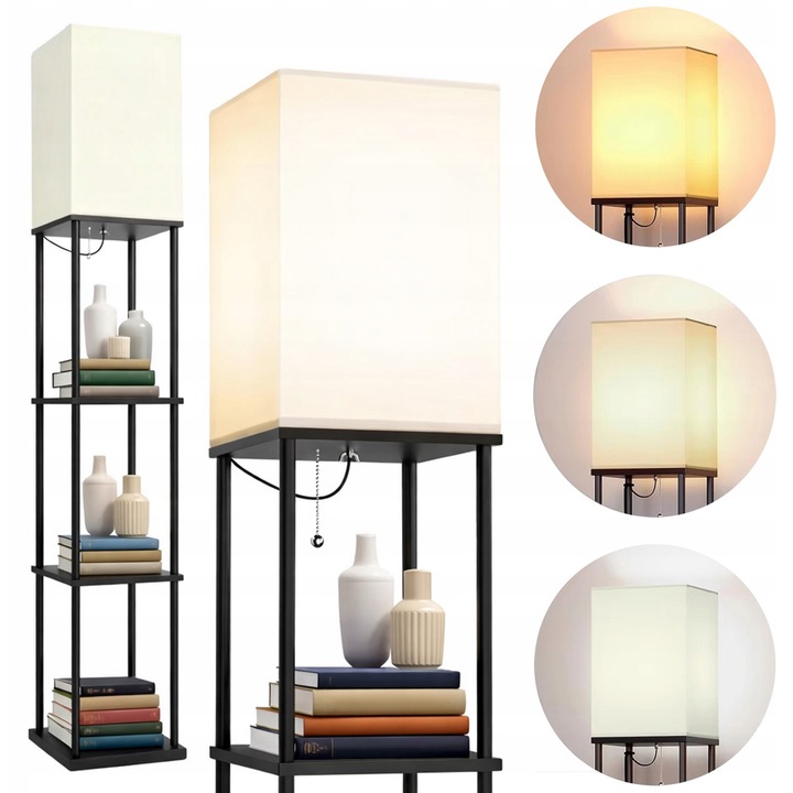 Lampa Stand 2 in 1 cu Rafturi, Renew Force, 160cm, Neagra, E27, LED