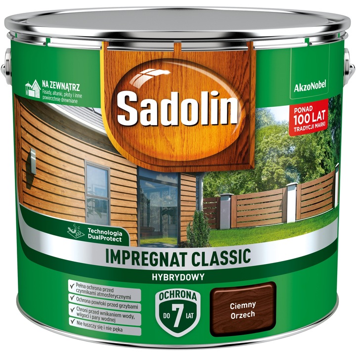 Hibrid festék fára, Sadolin, 9L, 7 év védelem, matt, sötét dió