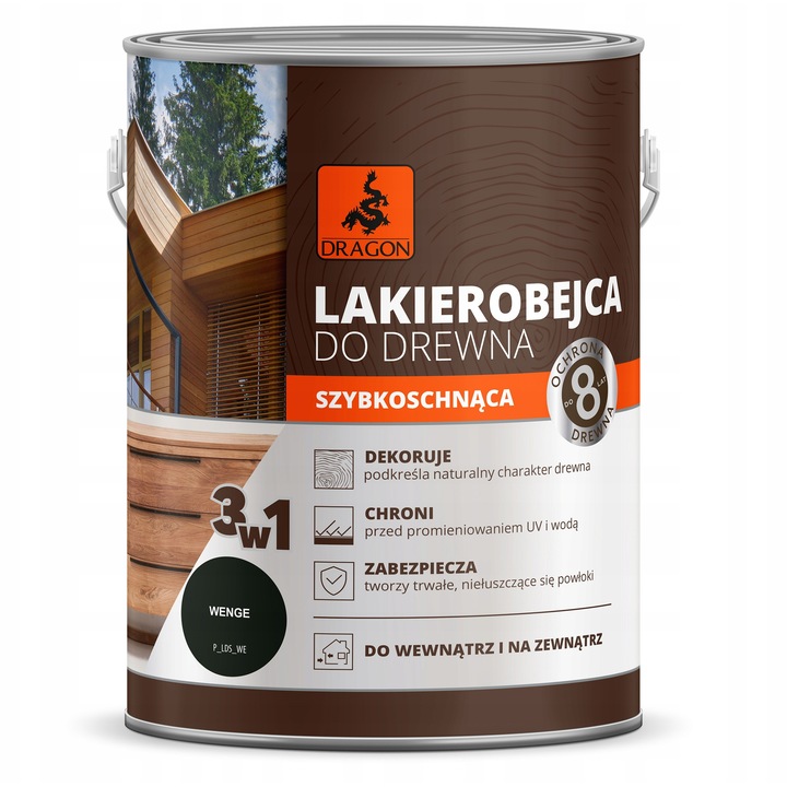 Gyorslakk fa felületekre 2,5L Dragon, 3 az 1-ben, wenge, beltéri és kültéri használatra