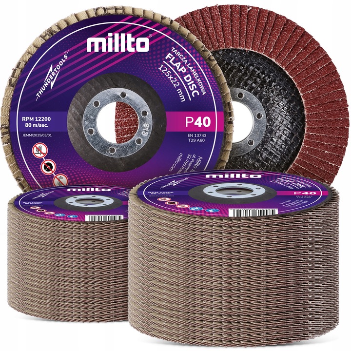 Millto csiszolókorongok, 125 mm x 22,2 mm, P40, 50 darab, lila