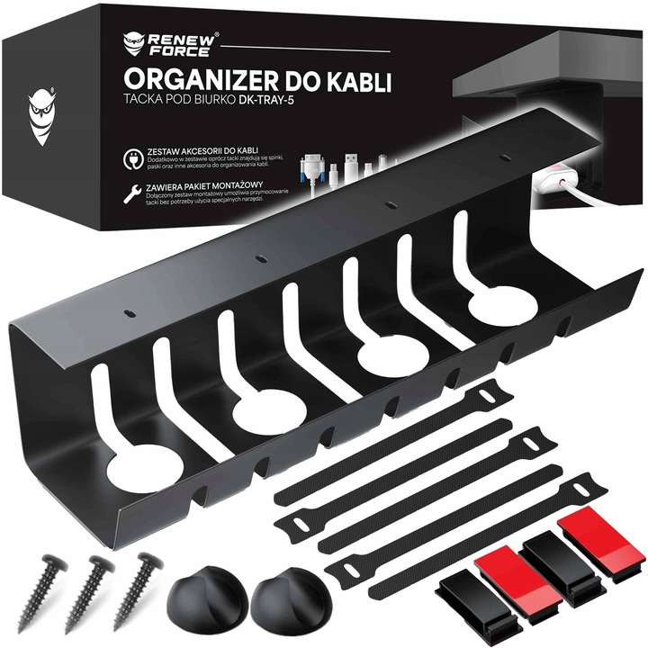 Organizator pentru cabluri Renew Force, 43x10x10cm, negru