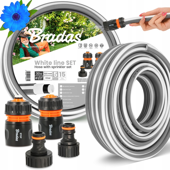 Градински маркуч Bradas 5-слоен 1/2'' 30 м сив с бързи връзки