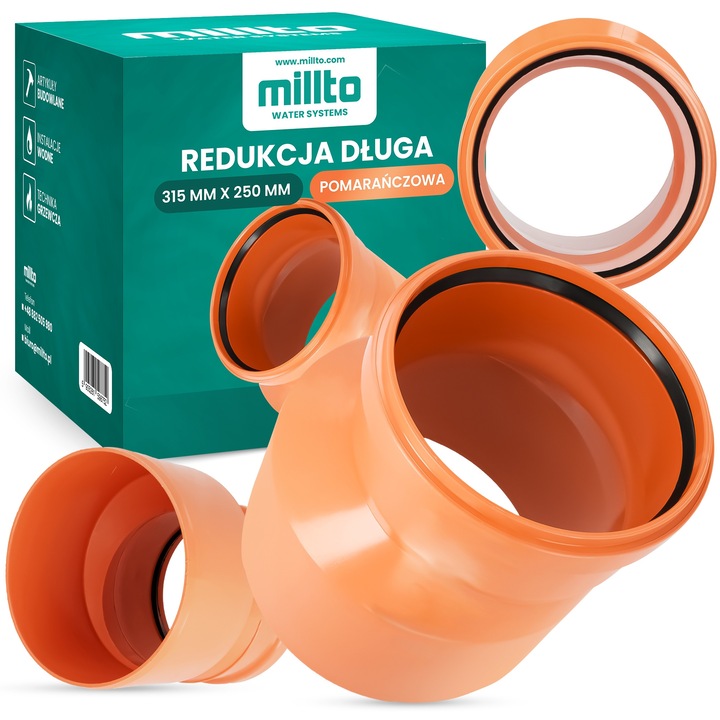 Millto csatorna szűkítő 315x250mm, polipropilén, narancssárga, könnyű szerelés