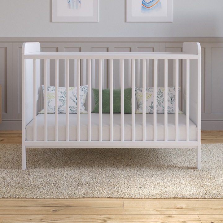 Patut Love For Sleep, patut auxiliar 120x60 cm cu saltea – patut pentru copii din lemn, alb, set complet de patut pentru copii – patut adaptabil, cu bare de protectie