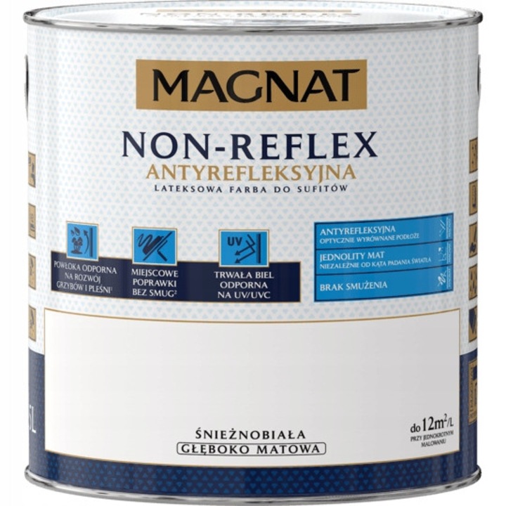 Vopsea latex antireflexiva Magnat, alba, 10L, rezistenta la spalare, mata