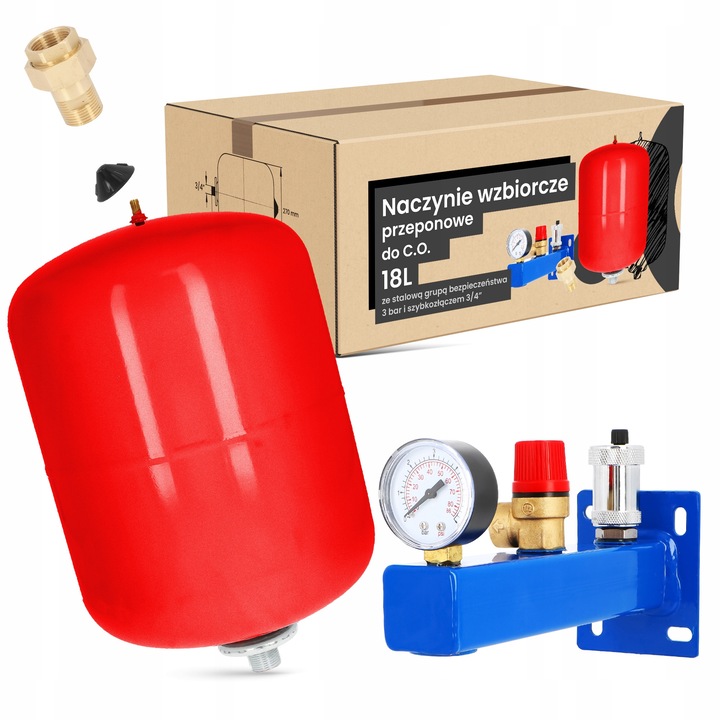 Vaza expansiune TRCR 18L, rosie, grupa de siguranta 3 bar, rapida 3/4''