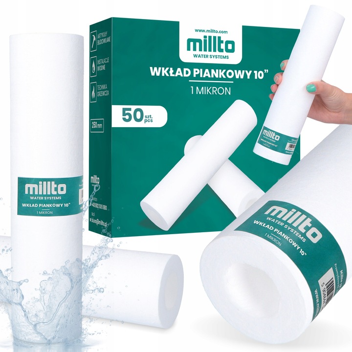 Millto 50x vízszűrő készlet 10 db 1 mikronos polipropilén habszűrő betéttel