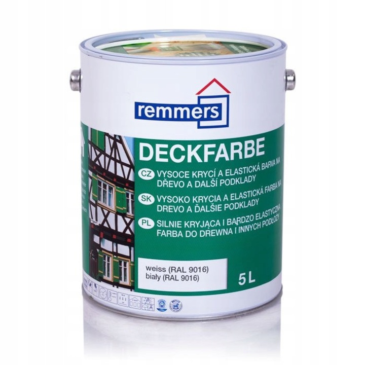 Vopsea pentru lemn Remmers, 5L, alb, rezistenta la intemperii, elastica
