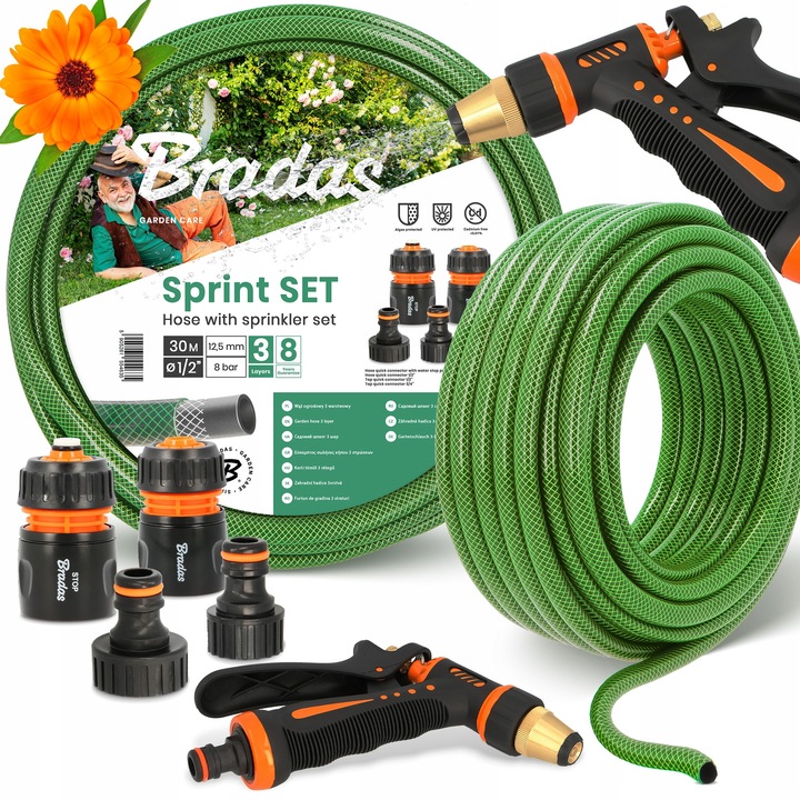 Градински маркуч Bradas Economic 3-слоен 1/2'' 30 м с пистолет за поливане и аксесоари