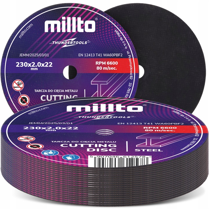 Millto fém vágótárcsa, 230x22,2x2 mm, 25 darabos készlet, lila