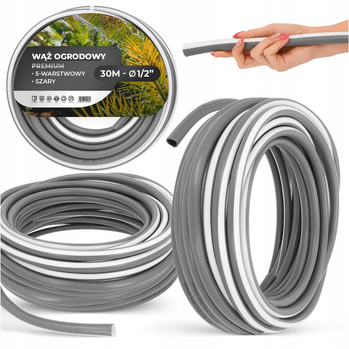 Градински маркуч TRCR 5-слоен 1/2'' 30м сив, устойчив на UV, за всички сезони
