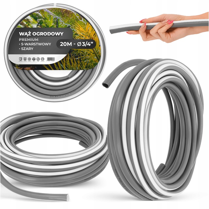 Градински маркуч TRCR 5-слоен 3/4'' 20 м сив, устойчив на UV, за поддръжка на растения