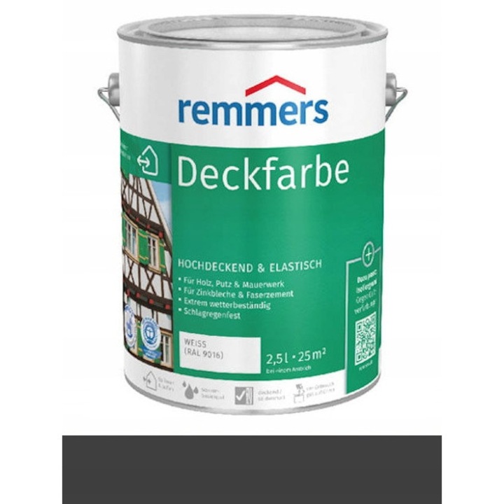 Vopsea Remmers Deckfarbe 5L, neagra, pentru protectia lemnului, rezistenta la intemperii