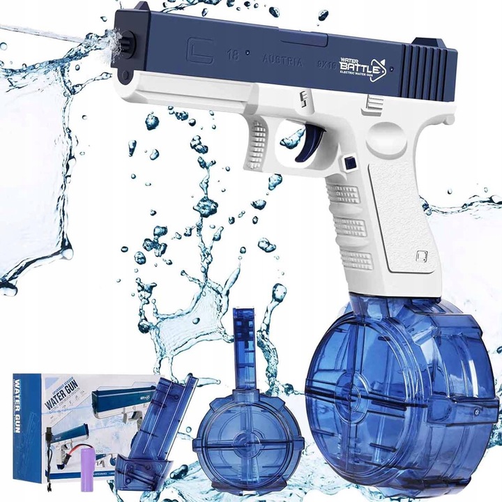 Pistol de apa electric, LukoToys, automat, doua magazine, 20,5x17x3cm, 22,6x24,6x11,7cm
