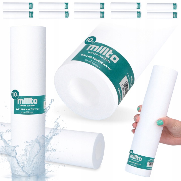10 db szűrő készlet Víz 20 Mikron Polipropilén Millto 250x60mm