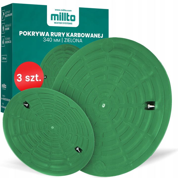 3x Hullámcső fedél készlet 340 mm, Millto, polipropilén, verde, A15