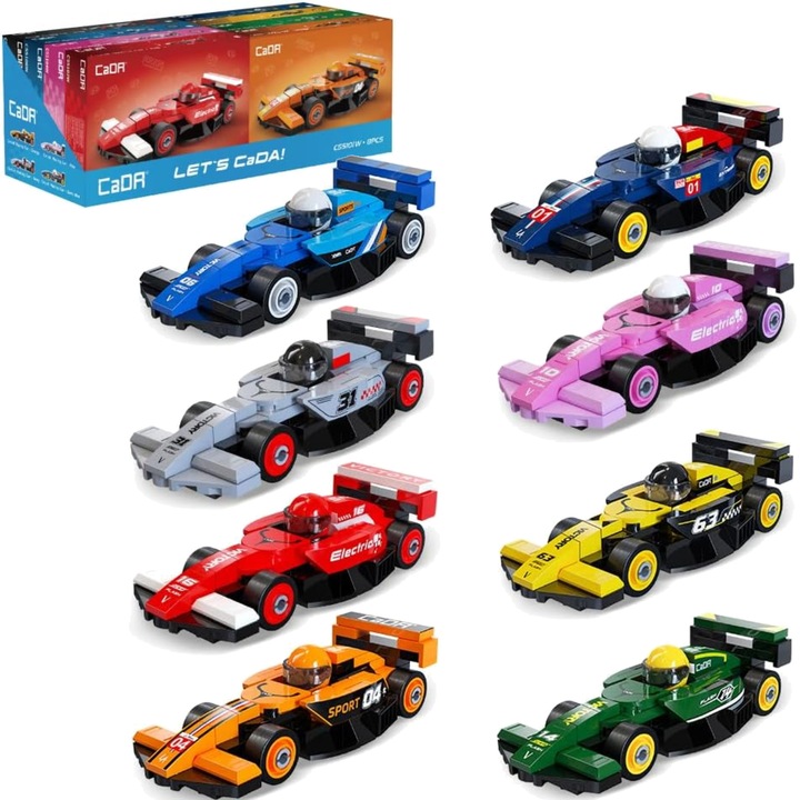 CaDA építőkockák, 8 darabos Circuit Racing Car versenyautó készlet, 560 darab