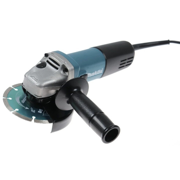 Polizor unghiular Makita, 840 W, 11000 rpm, profesional, diametru disc 12.5 cm, cu disc diamantat, Sistem de blocare, aparatoare, Filet arbore M14, 220 V, 2.1 kg
