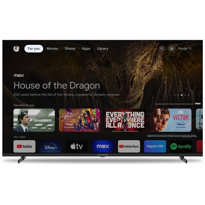 Televizor LED Smart Thomson 55UG4S14, 55 inch / 139 cm, UltraHD/4K, Google TV, triple tuner, HDR, Negru