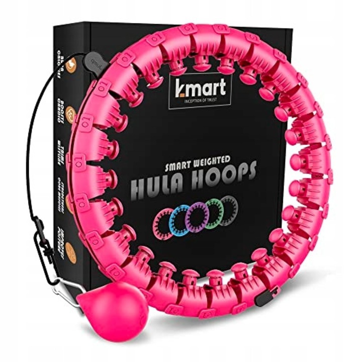 K-Mart súlyozott hula karika, 130 cm, rózsaszín, 24 szegmens, max. 120 cm derékbőség